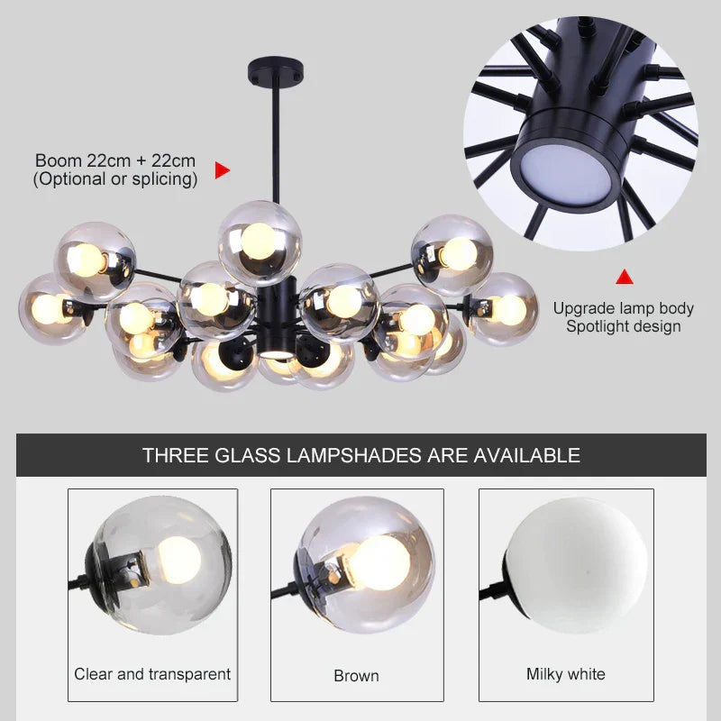 DecorBites™ Glass Ball LED Chandelier for Bedroom and Dining Room