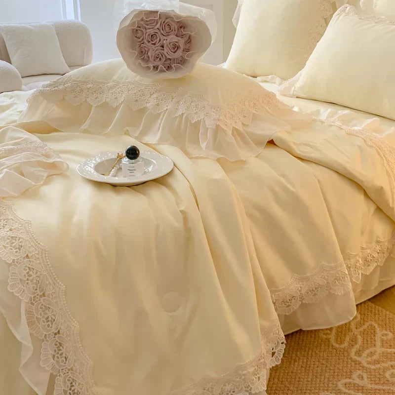 DecorBites™ French Wedding Lace Ruffles Bedding Set
