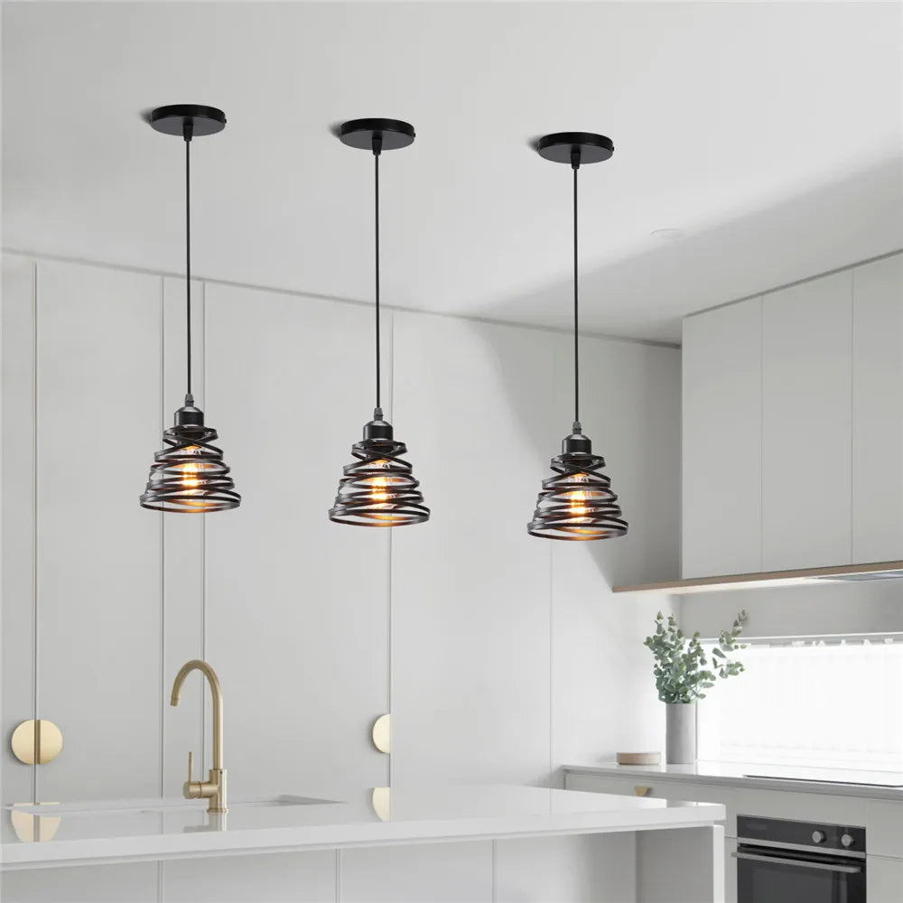 مصباح سقف متدلي DecorBites™ Iron Cage Ring Chandelier للمطبخ وغرفة المعيشة
