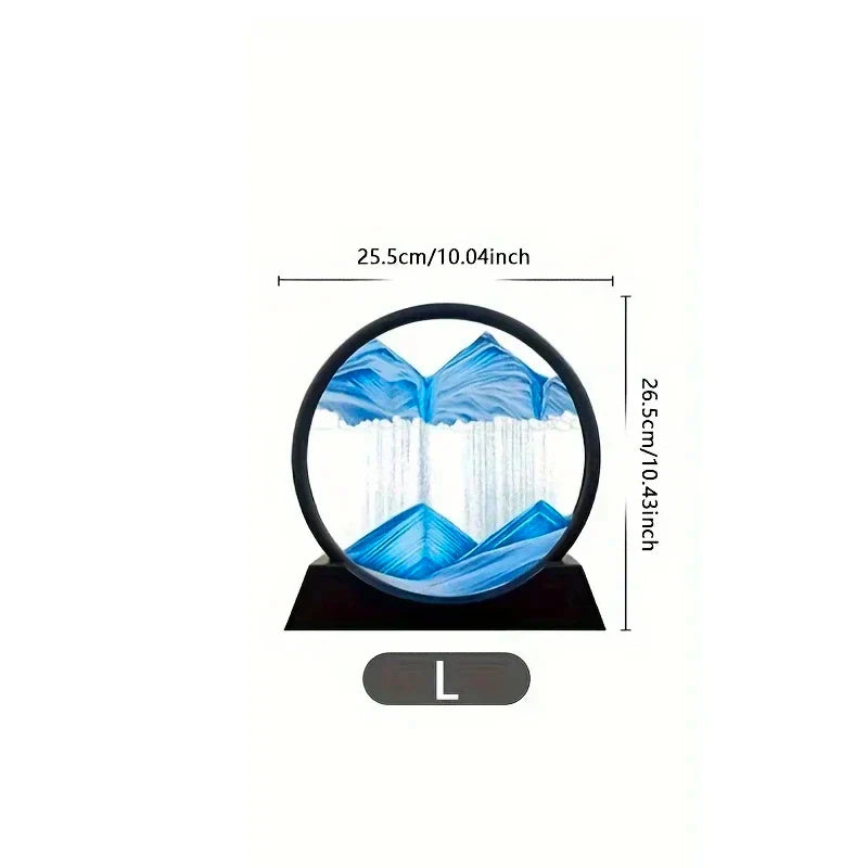 DecorBites™ 3D Moving Sand Art Picture - 12 Inch Round Glass Ocean Sandscape Hourglass