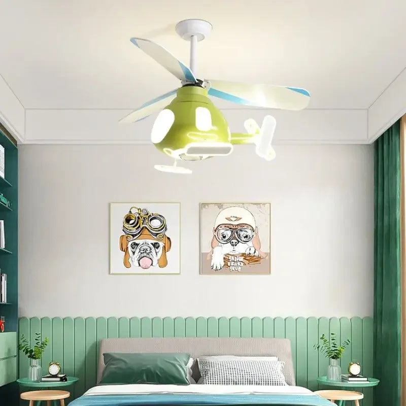DecorBites™ Kids' Helicopter Ceiling Fan with LED Light Chandelier - Modern Aircraft Design