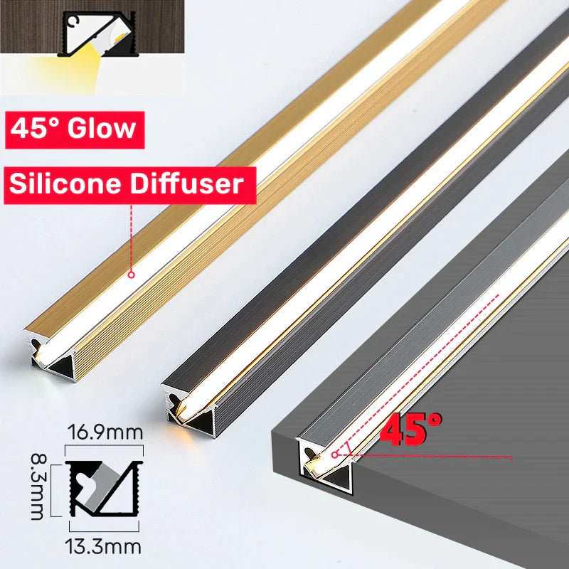 DecorBites™ 45° Backlight LED Aluminum Profile Bar with Silicone Diffuser Cover