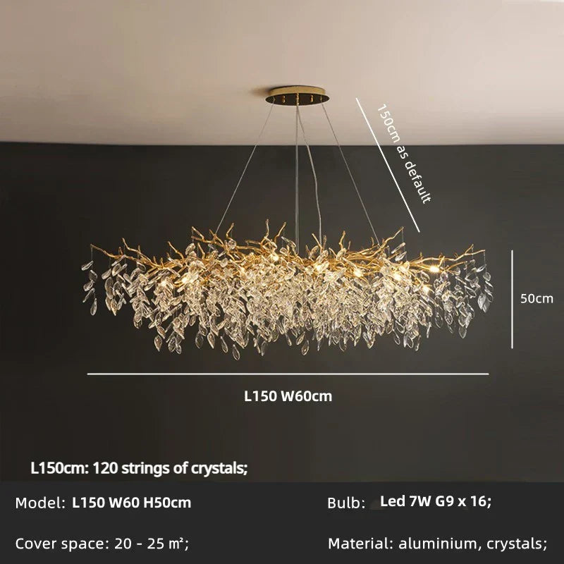 DecorBites™ Crystal Branch LED Pendant Chandelier - Gold Suspend Lamp for Luxury Dining Room