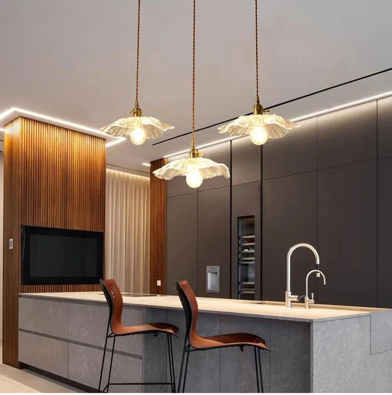 Nordic Vintage Flower Glass Pendant Light