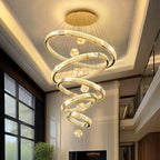Modern Crystal Ring Staircase Chandelier Pendant Light