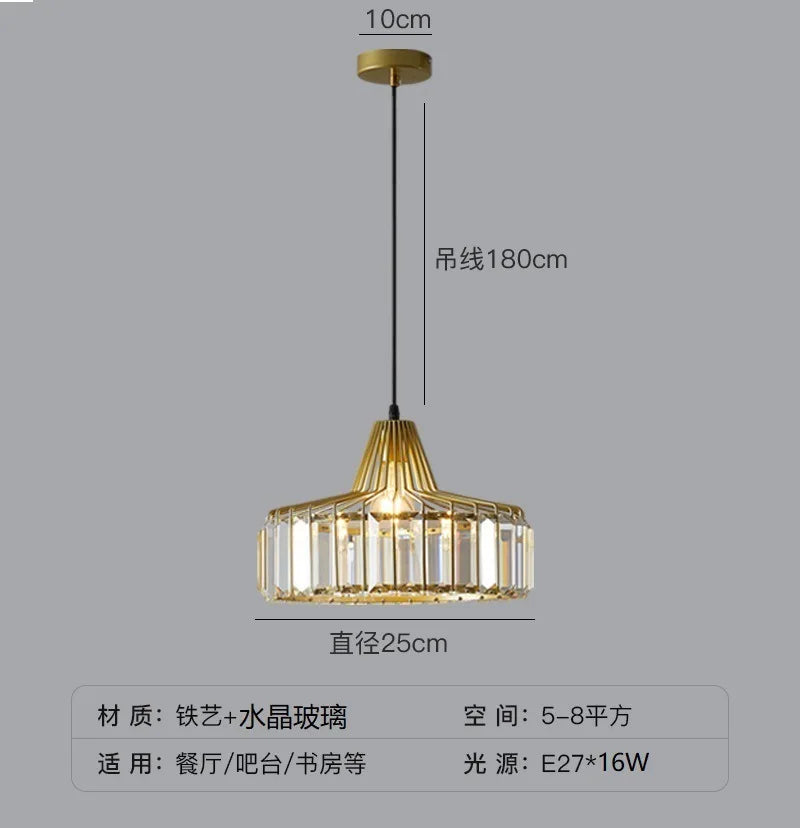 Nordic Crystal Round Pendant Light in Black Iron