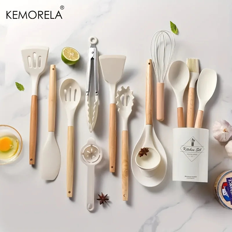 DecorBites™ 14-Piece Silicone Kitchen Utensil Set with Storage Box | Heat-Resistant Cooking Tools