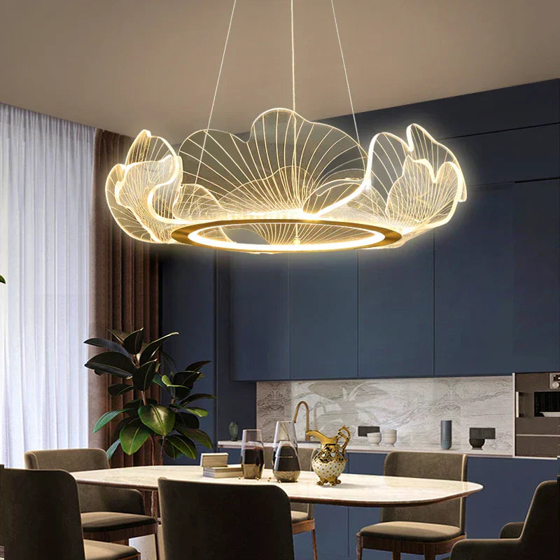 DecorBites™ Ginkgo Acrylic LED Pendant Chandelier Light, Gold Metal, Dimmable, Modern Minimalism
