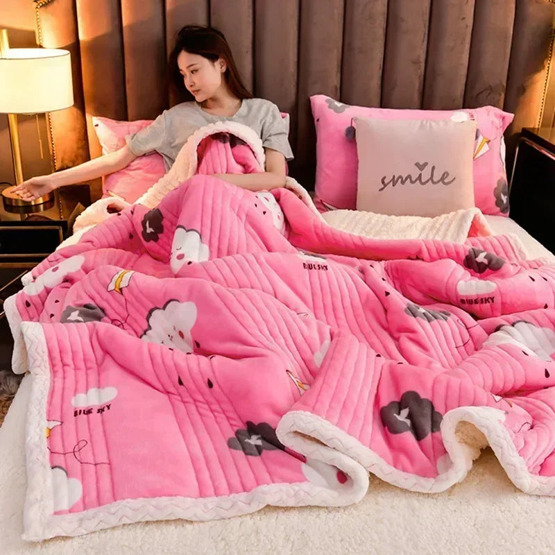 DecorBites™ Cozy Milk Velvet Blanket - 3 Layer Warmth & Fluffy Weighted Blanket