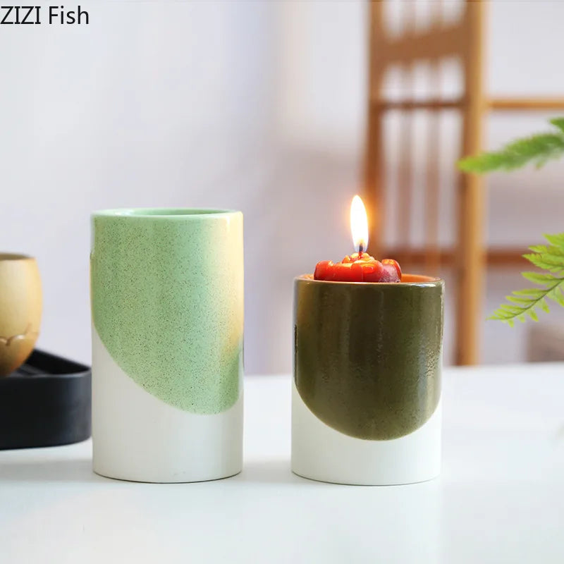 طقم شمعدان أسطواني أخضر من DecorBites™ لديكور المنزل الرومانسي
