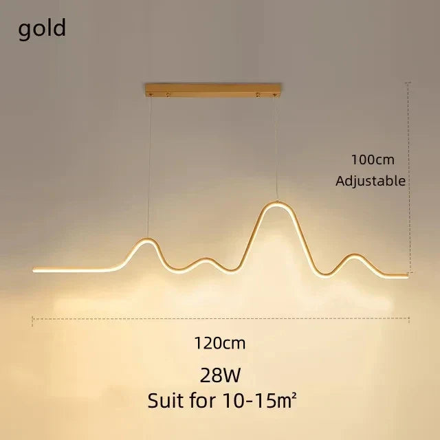 ثريا DecorBites™ LED ألومنيوم حديثة بتصميم خط متموج لمطبخ الجزيرة إضاءة معلقة