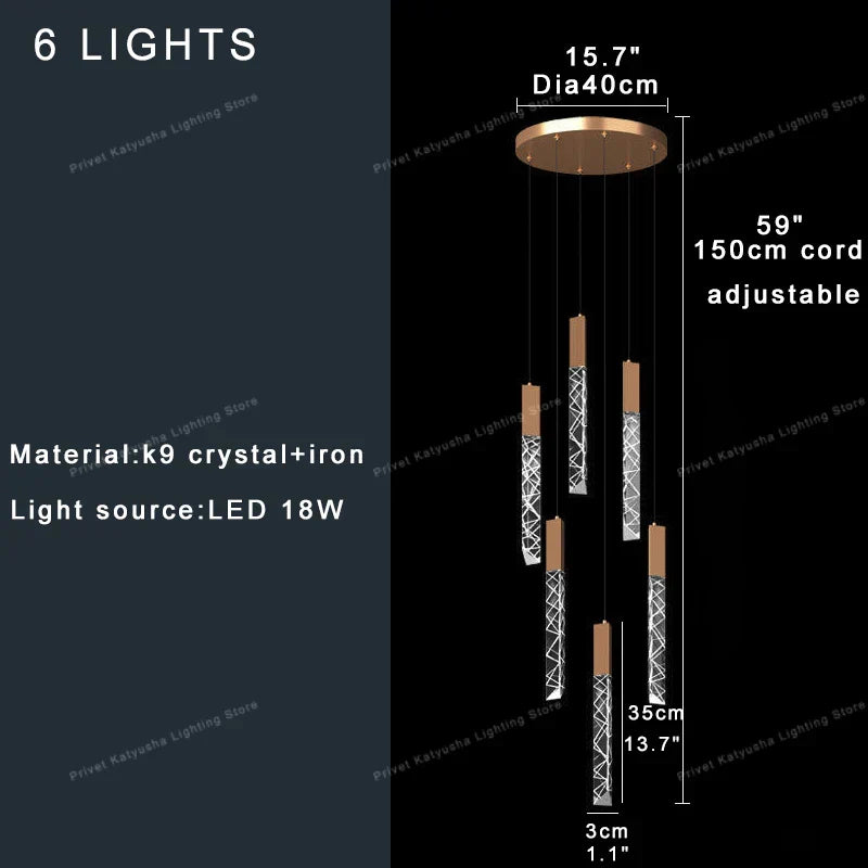 DecorBites™ Crystal Circular Staircase Chandelier for Villa Duplex Foyer Decoration