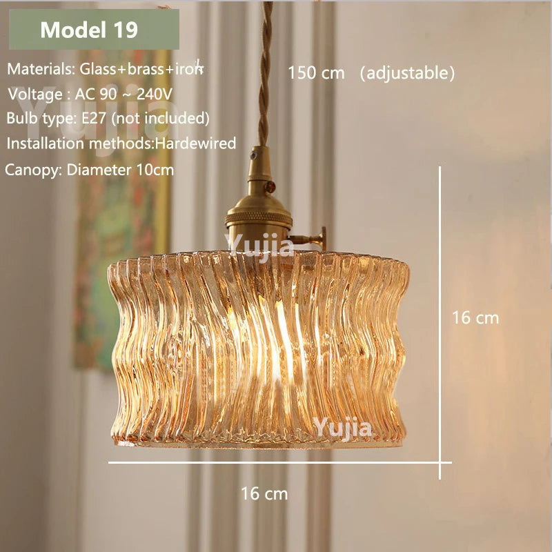 Vintage Amber Glass Pendant Light With Brass Detail