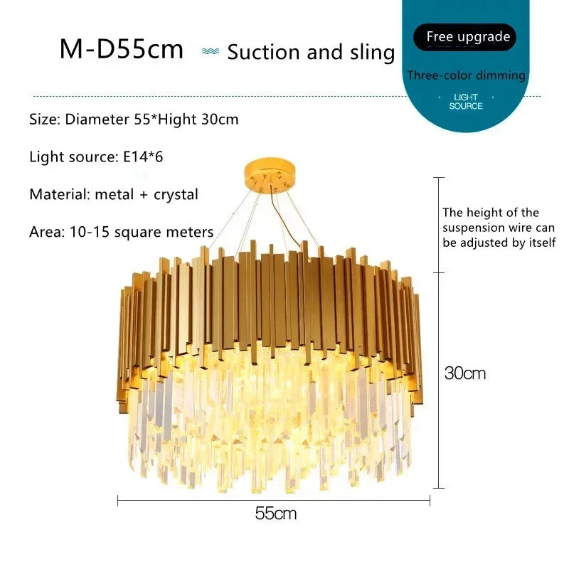 DecorBites™ Crystal LED Chandelier: Postmodern Golden Art Deco Luxury for Dinning Room