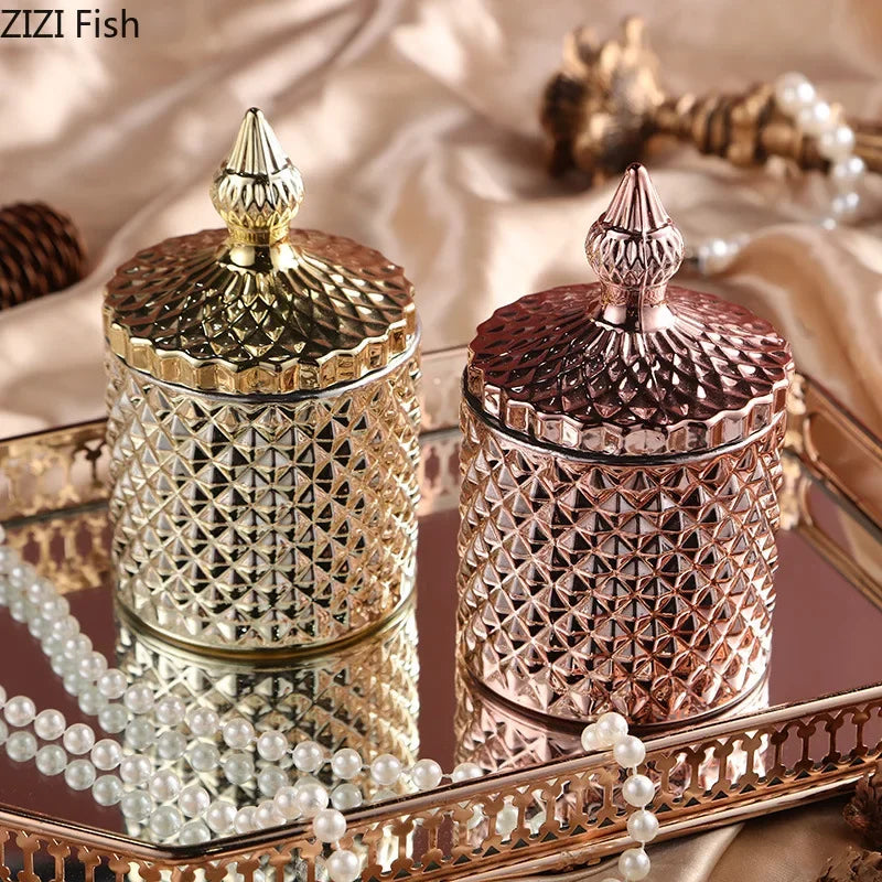DecorBites™ Gilded Glass Storage Jar with Lid for Candy, Jewelry, and Cosmetics