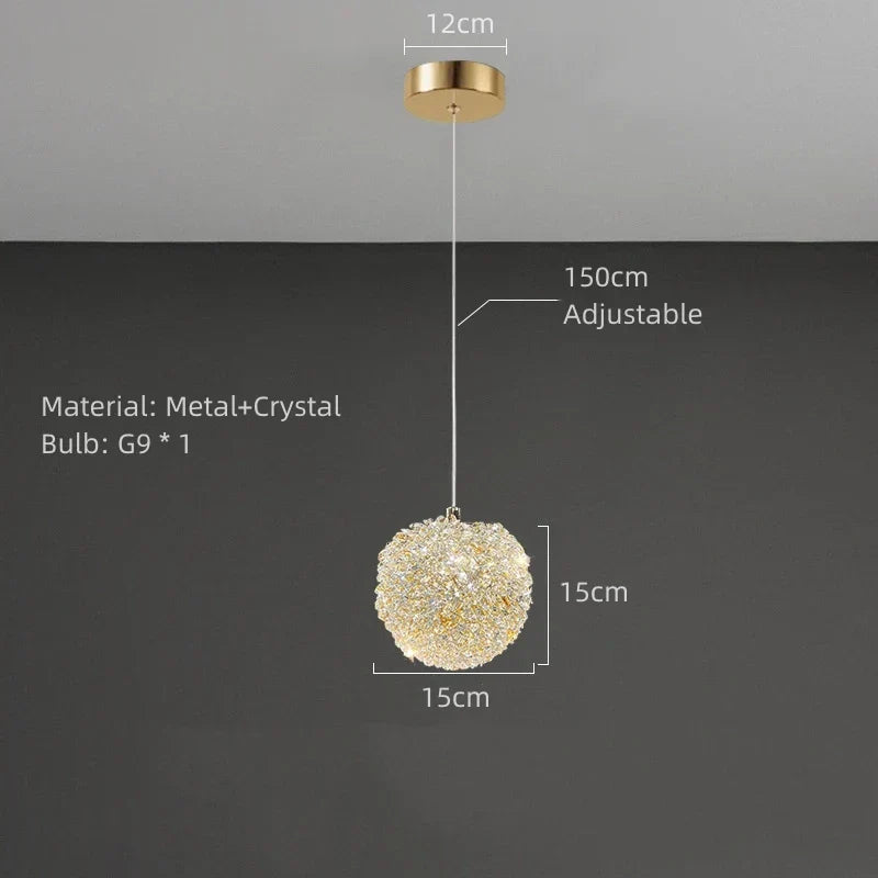 DecorBites™ Gold Metal Crystal Pendant Light for Bedroom Dining Room Aisle Corridor