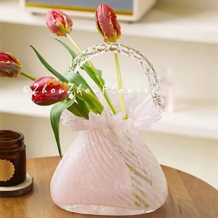 DecorBites™ Crystal Flower Basket: Handmade Glass Plant Vase Home Wedding Decor