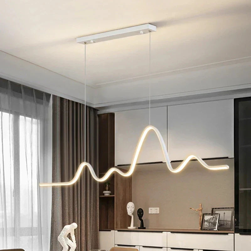 ثريا DecorBites™ LED ألومنيوم حديثة بتصميم خط متموج لمطبخ الجزيرة إضاءة معلقة