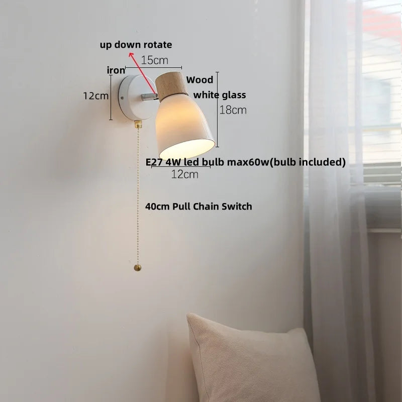 DecorBites™ Iron Wood LED Wall Light Fixture Rotate Bedside Lamp Aplique Pared
