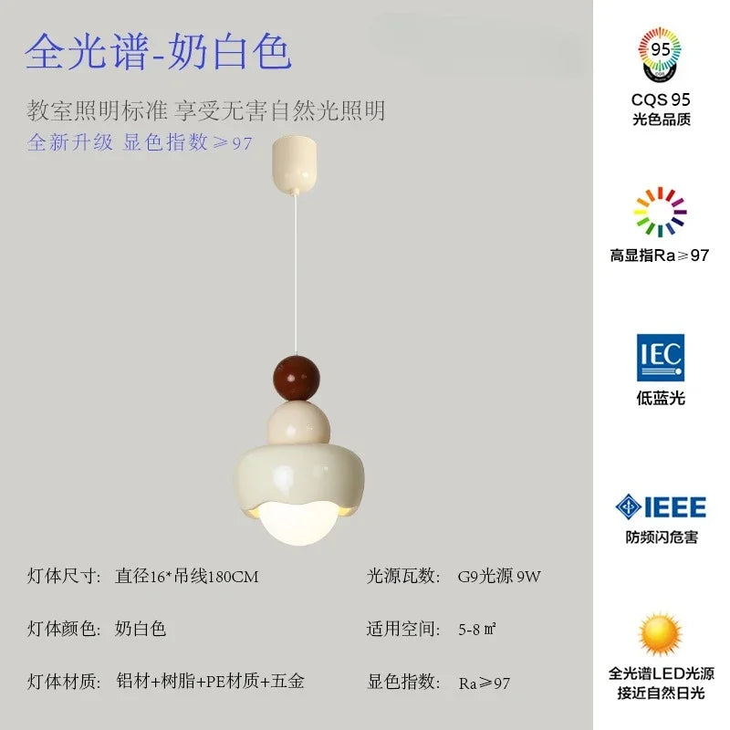 DecorBites™ Cream Wind Resin/Glass Pendant Lights: Modern LED E27 Hanging Lamp for Bedroom, Bar, Kids Room