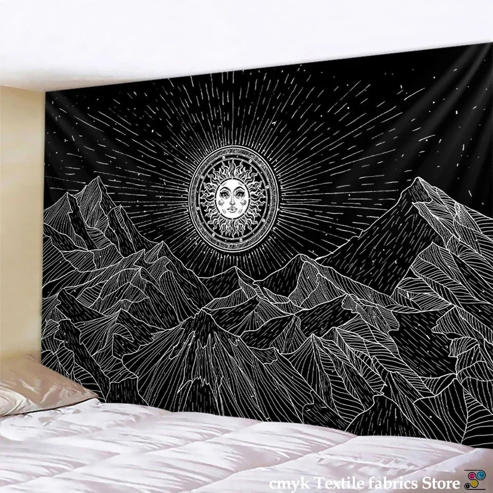 DecorBites™ Black & White Stars Mandala Tapestry - Home Decor