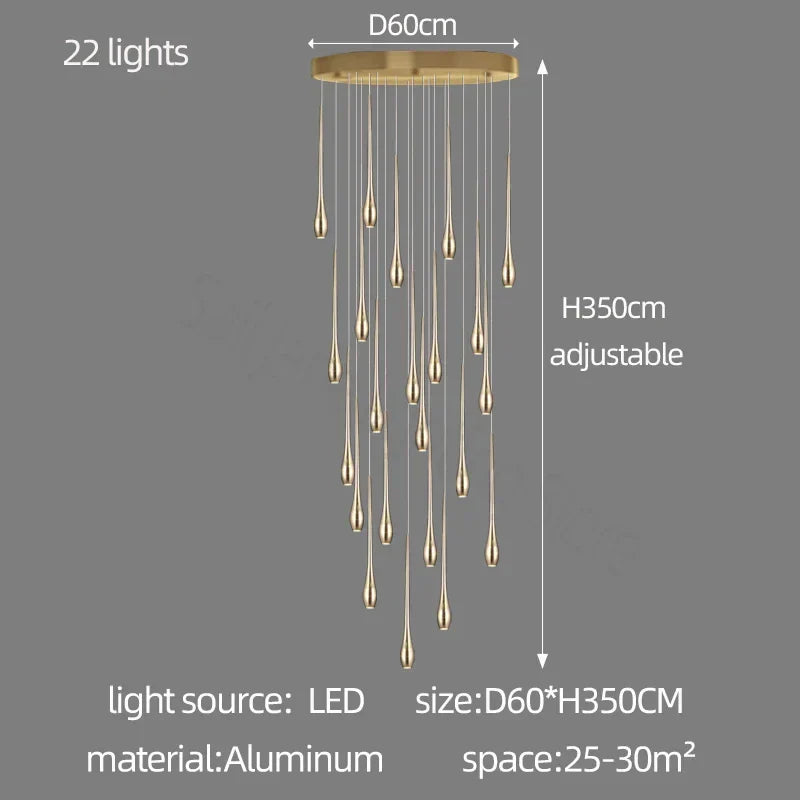 DecorBites™ Gold-Plated LED Ceiling Chandelier for Staircase, Living Room, Kitchen, Attic