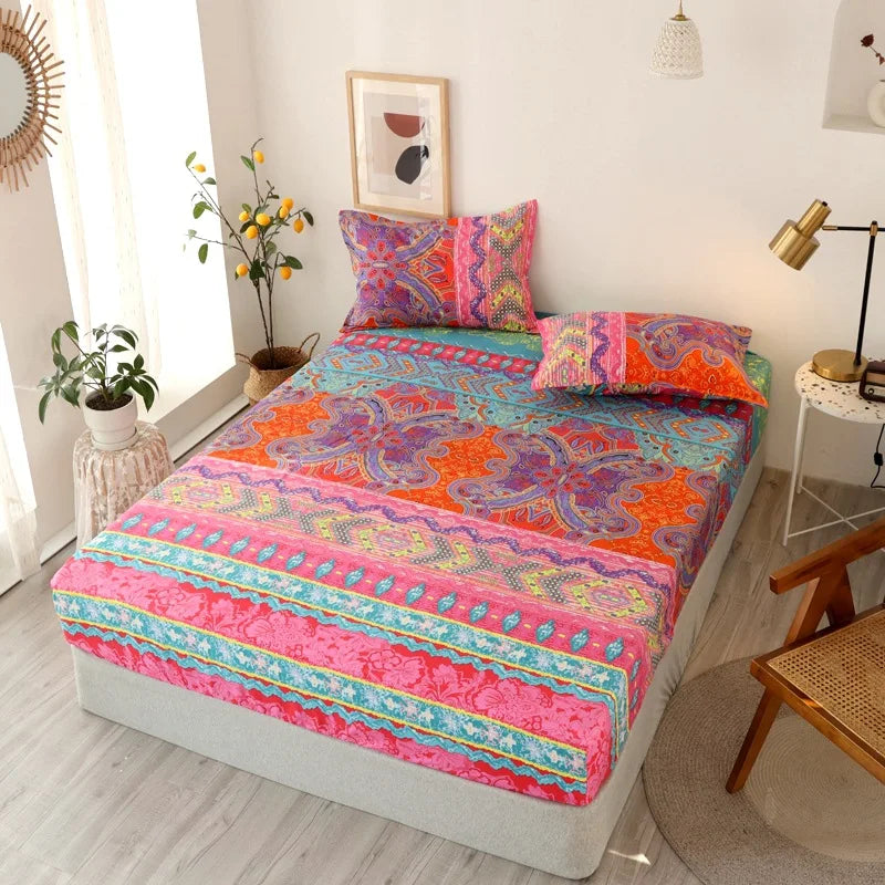 طقم ملاءة جاهزة DecorBites™ Golden Feather: 120/150/180 سم + 2 غطاء وسادة