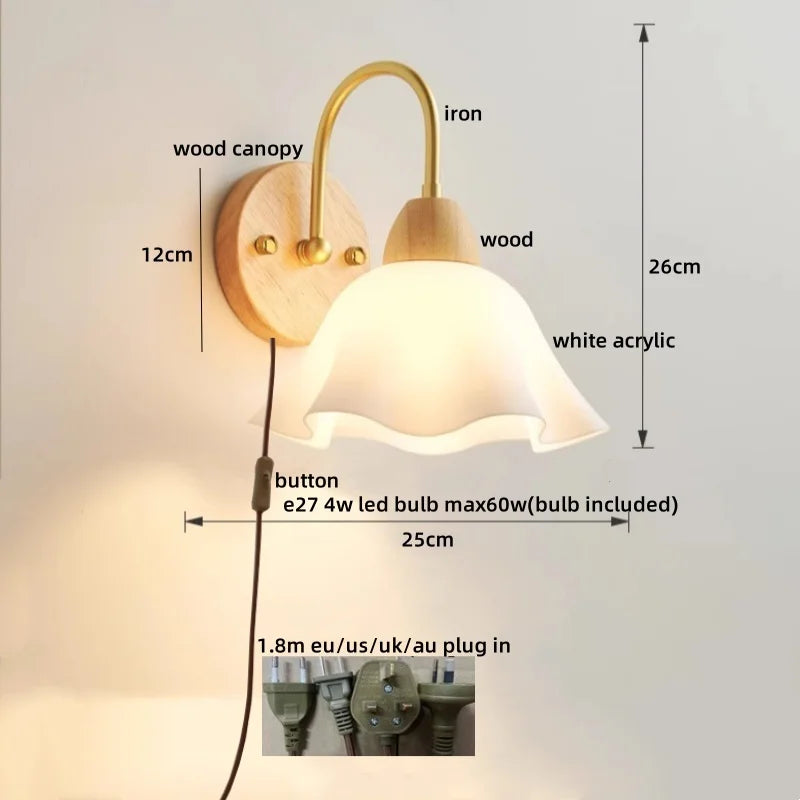 DecorBites™ Glass Wood LED Wall Lights Decor for Bedroom Living Room Coffee Mirror Bedside Lamp