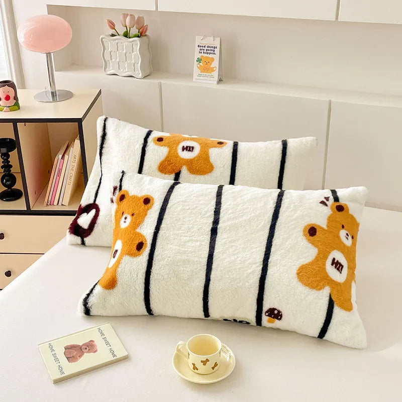 DecorBites™ Cozy Winter Plush Pillowcase: Nordic Printed Milk Velvet Soft Home Decor