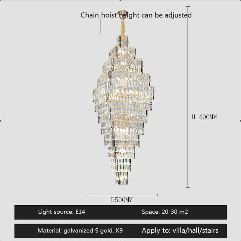 AFRALIA Crystal Large Chandelier for Villa Duplex Loft Stairs Living Room Hall.