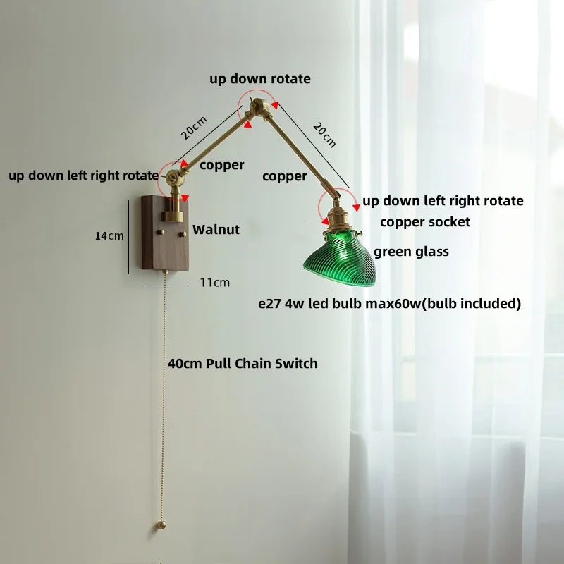 DecorBites™ Brass LED Wall Light Fixture Rotatable Glass Stair Lamp