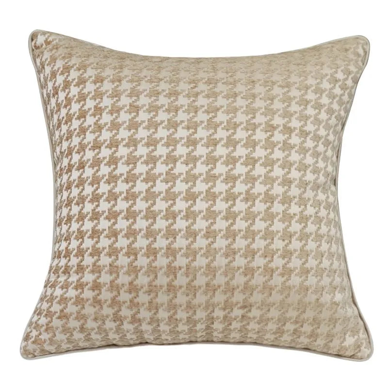 DecorBites™ Beige Gold Houndstooth Jacquard Lumbar Pillowcase for Modern Interiors