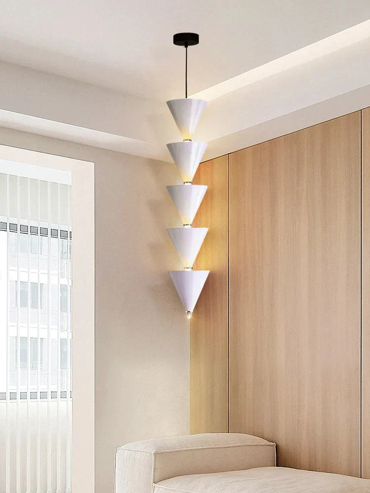 DecorBites™ Cream Bedroom Chandelier: Minimalist Cone Design, Long Line Branches