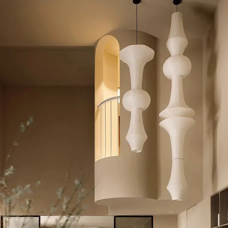 DecorBites™ مصباح معلق ورقي ياباني من القطن على طراز وابي سابي مع لمبة E27