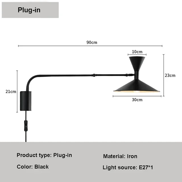 DecorBites™ Adjustable Long Arm Wall Lamp for Reading, Bedroom, LED Minimalist Swing Lighting