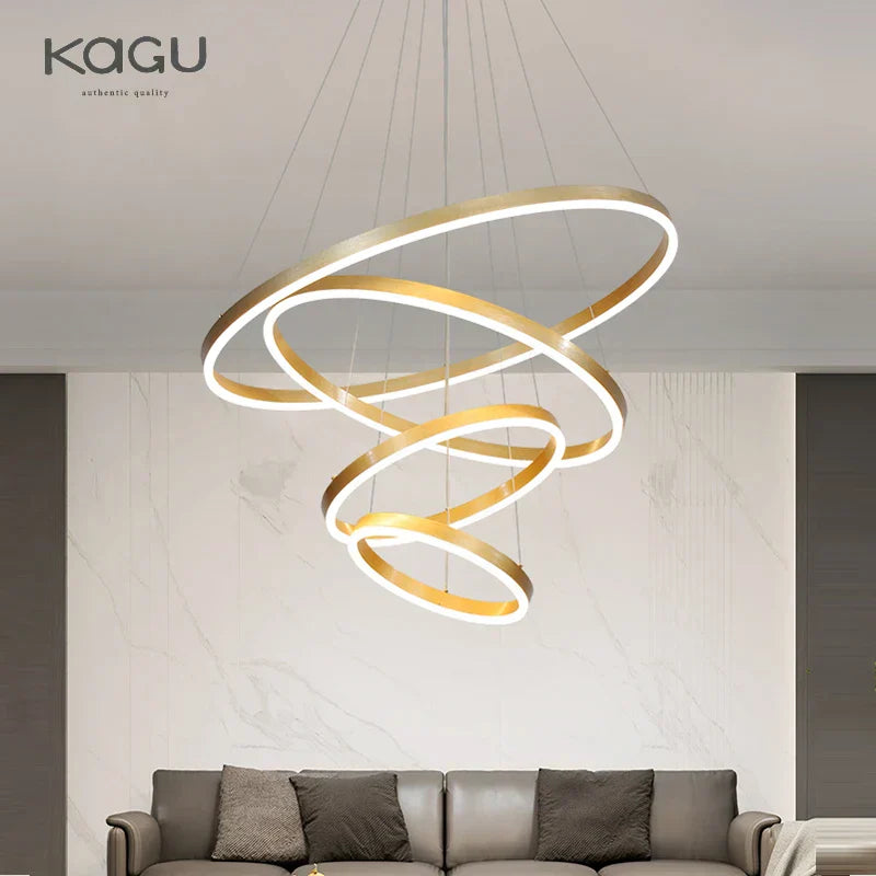 DecorBites™ Black Led Rings Circle Pendant Chandelier for Living Dining Kitchen