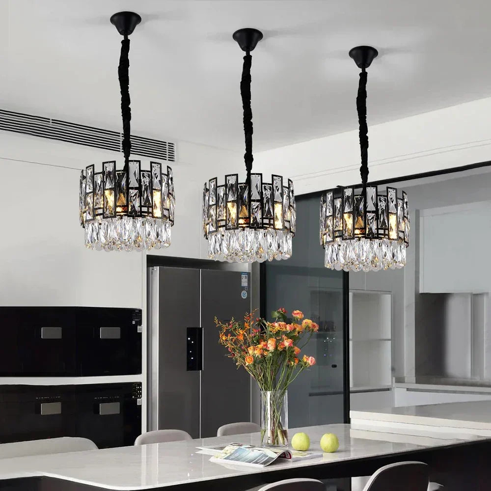 DecorBites™ Crystal LED Chandeliers Black Round Pendant Light for Living Room Dining Indoor Kitchen Bedroom