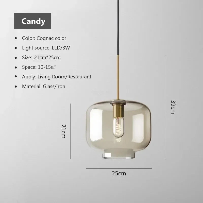 Nordic LED Glass Chandelier Single Multi Head Dining Room Pendant Light Living Room Bedroom Cafe Stairway Home Decoration Lustre
