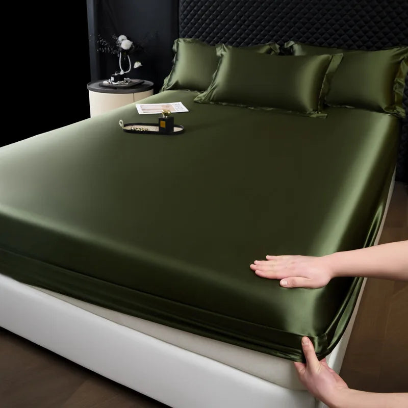 DecorBites™ 100% Mulberry Silk Fitted Sheet Set with Pillowcase - Luxury Solid Color Silk Bed Linen