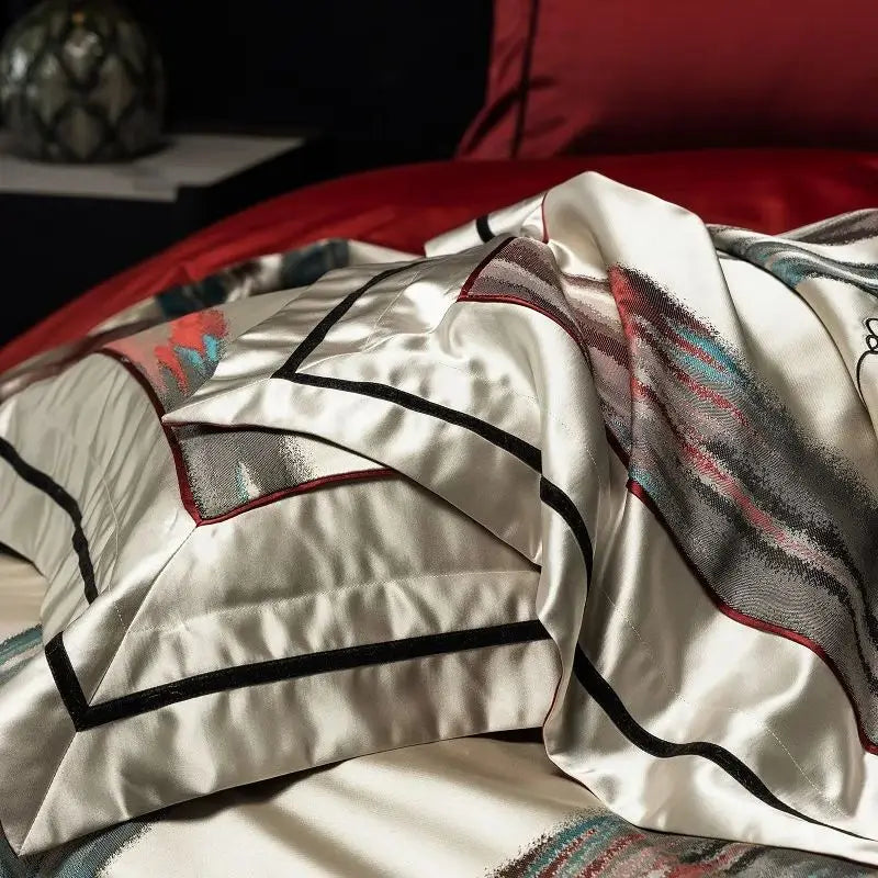 طقم مفرش سرير جاكار وبروكار فاخر من DecorBites™ مع قطن مصري وتطريز