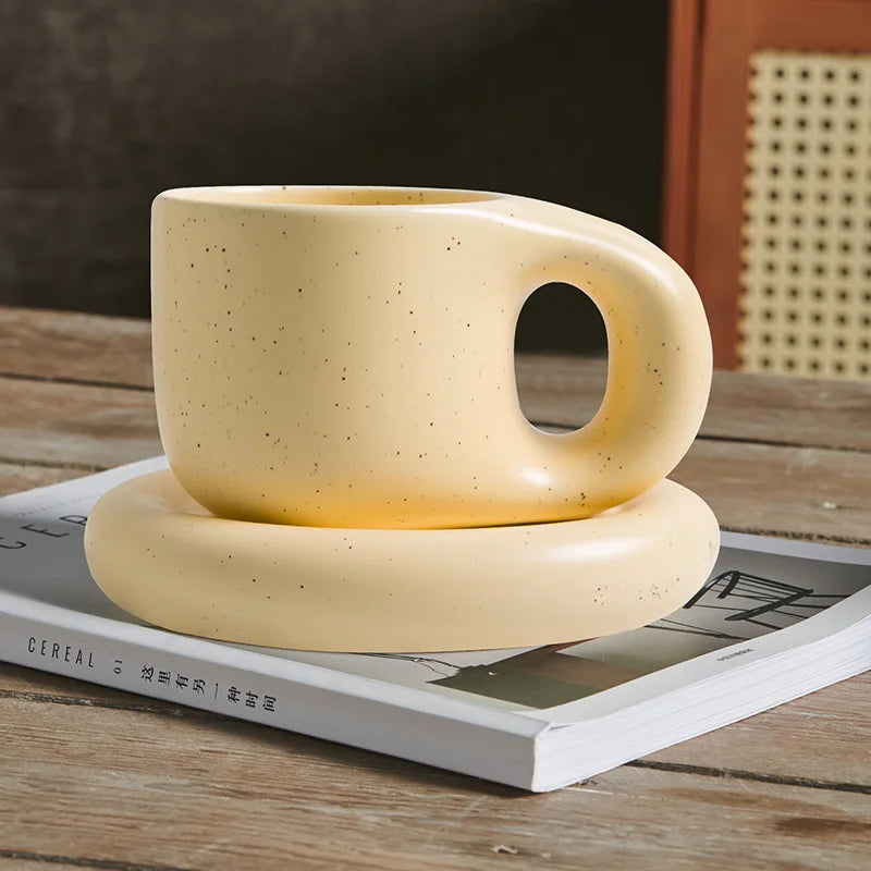 DecorBites™ Ink Splash Ceramic Mug Set with Oval Plate - 400ml Capacity