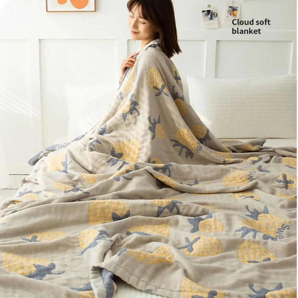 DecorBites™ Cotton Gauze Boho Throw Blanket - Cozy Bedspread & Sofa Cover