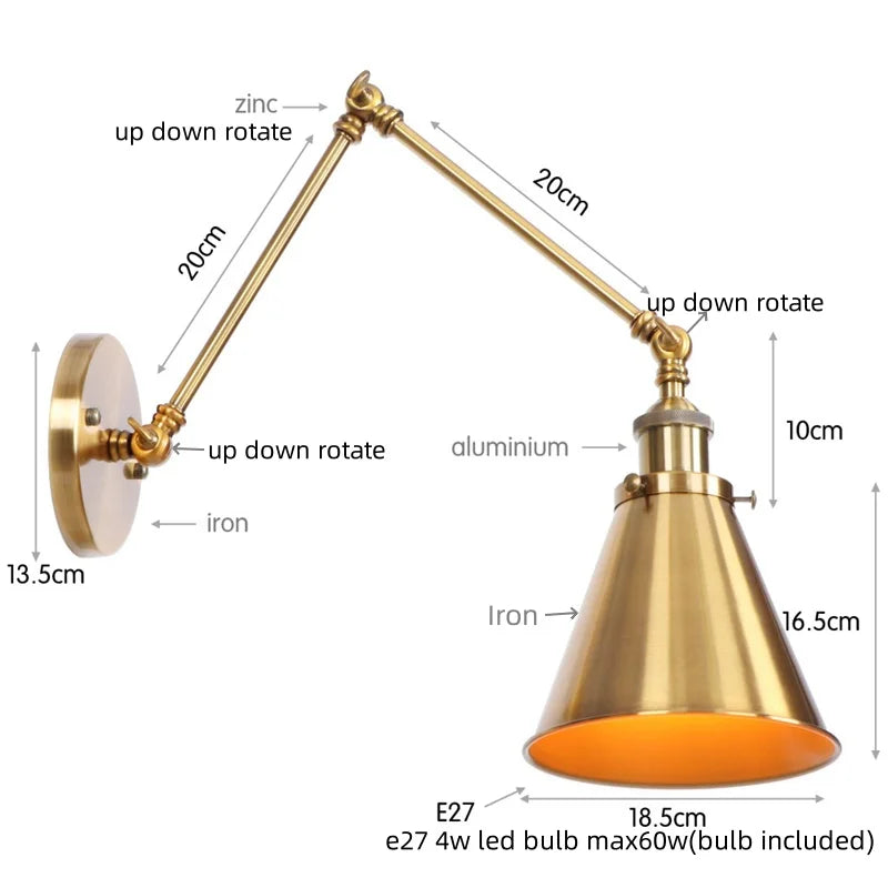 مصباح حائط DecorBites™ LED بذراع طويل مع مفتاح سحب لسلسلة للمنزل والفندق والحمام