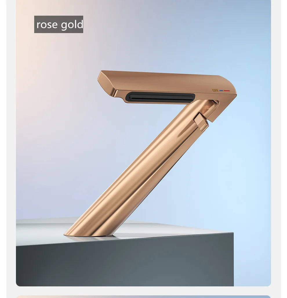 DecorBites™ Gold Waterfall Basin Faucet: Gray Mixer Tap, Single Handle Hot and Cold Lavatory