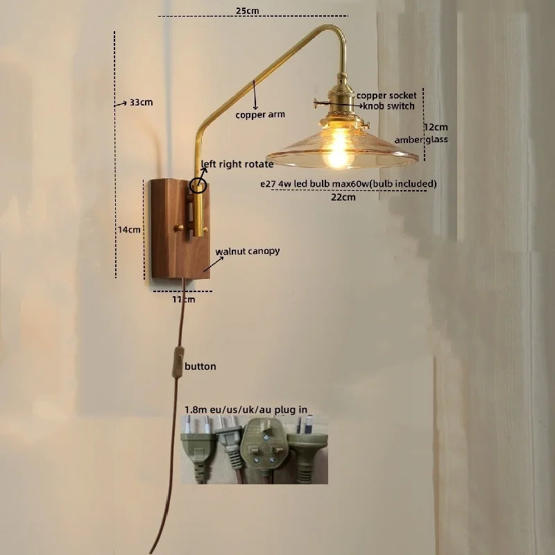 DecorBites™ Glass Copper LED Wall Sconce Modern Stair Light Fixtures