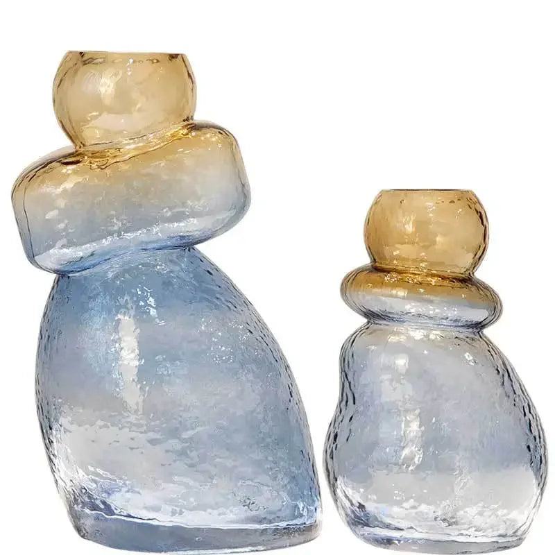 DecorBites™ مزهرية زجاجية متدرجة على شكل قرع، تررم صخري غير منتظم لتزيين المنزل