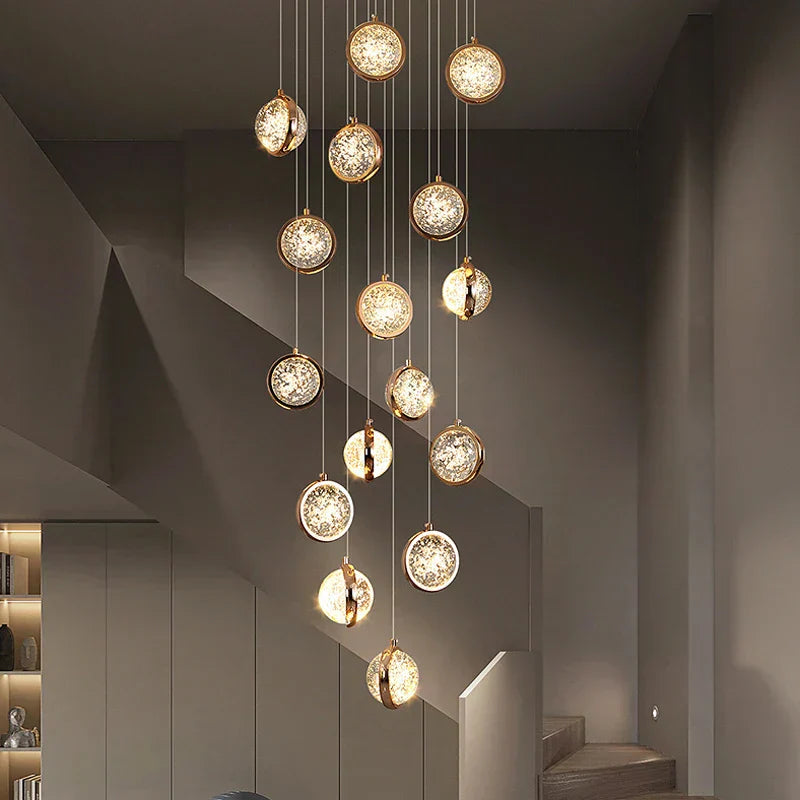 DecorBites™ Crystal Ball Chandelier: Modern Loft & Staircase Hanging Light for Home, Hotel & Mall