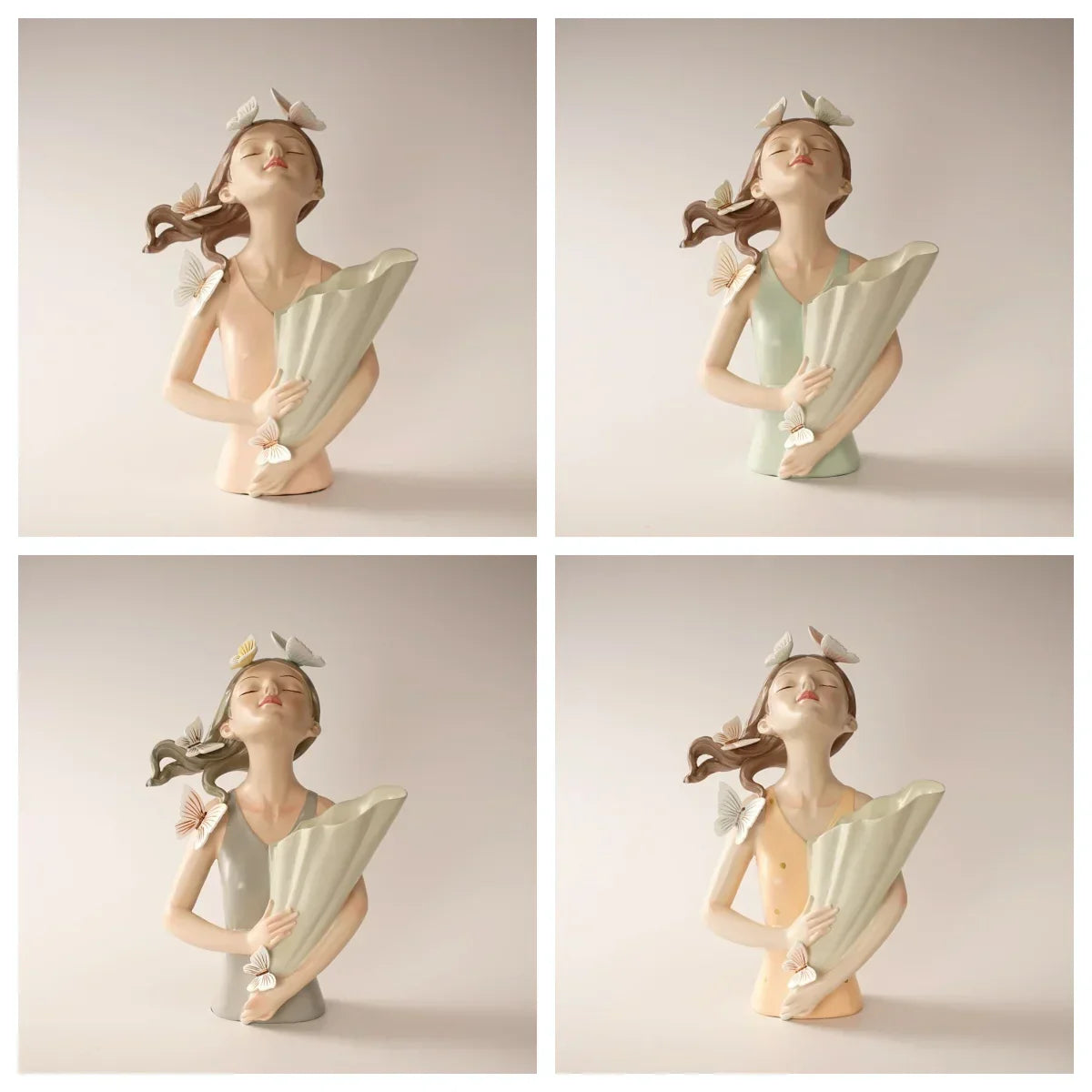 DecorBites™ 30cm Pink Butterfly Girl Vase Statue Modern Home Decor Resin Figurines