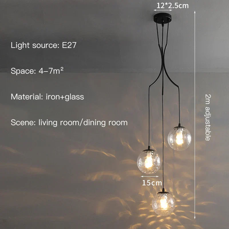 DecorBites™ Glass Ball LED Chandelier, Modern Minimalist Loft Villa Staircase Decor
