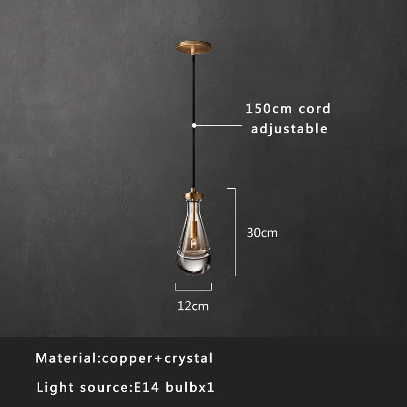 DecorBites™ Crystal Copper Pendant Lights Gold Home Decor Glass Hanging Lamp